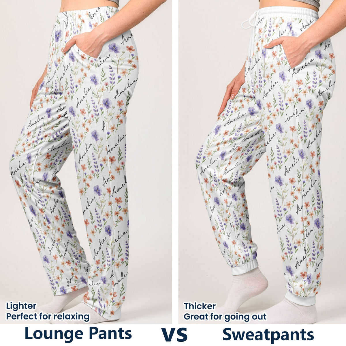 Custom Name & Birth Flower Gifts For Her, Friends, Sisters, Daughters - Personalized Lounge Pants