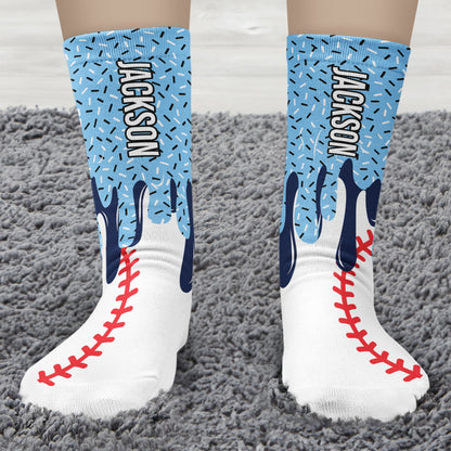 Icecream Drip Design For Baseball, Softball, Soccer, Football, Basketball, Hockey Lover - Personalized Socks
