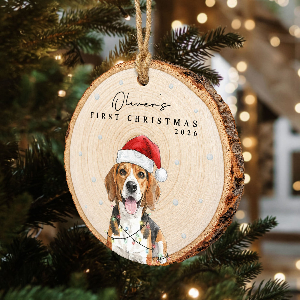 Custom Photo Watercolor First Christmas Pet, Baby Christmas Wooden Ornament - Personalized Ornament