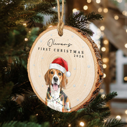 Custom Photo Watercolor First Christmas Pet, Baby Christmas Wooden Ornament - Personalized Ornament