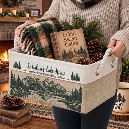 Family Outing Cabin Lakehouse Campfire Fire Pit Basket For Camping - Personalized Storage Basket