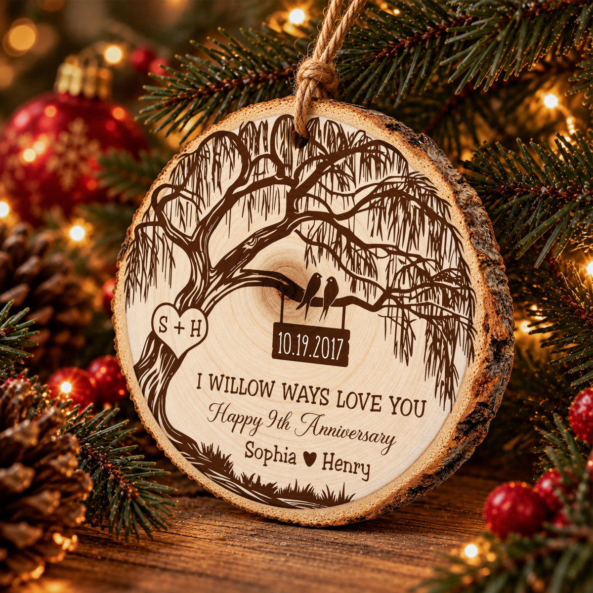 Willow Anniversary Wedding - Custom Anniversary Wood Slice - Personalized Ornament