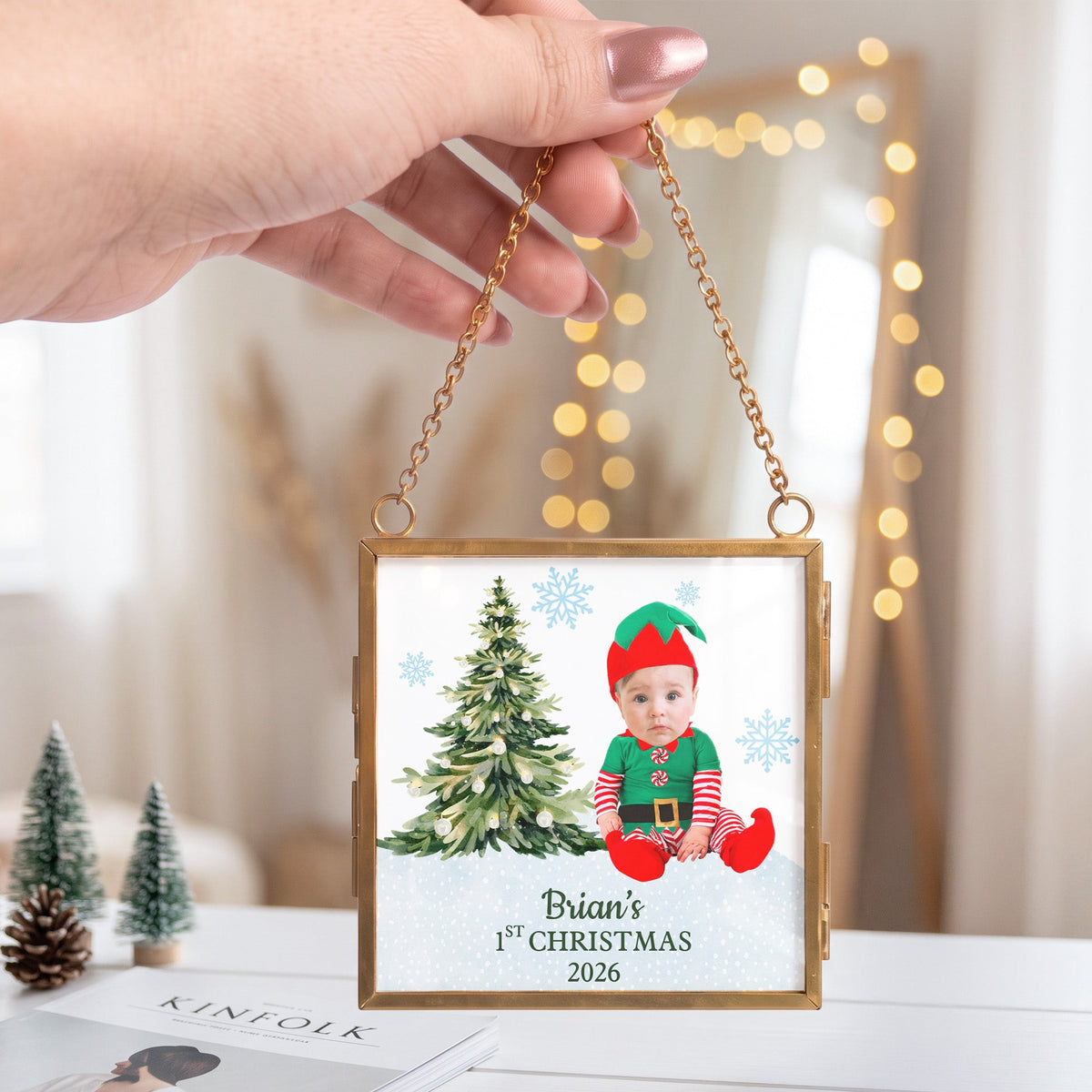 Christmas Frame Ornament Custom Kid Funny Face First Christmas - Personalized Ornament