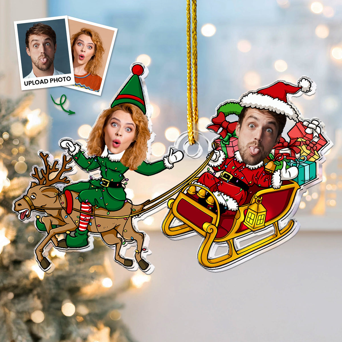 Couple Funny Elf - Personalized Acrylic Photo Ornament