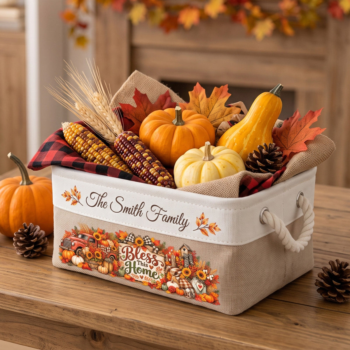 Custom Thanksgiving Fall Season Decorations For Family House, Farm House - Personalized Storage Basket