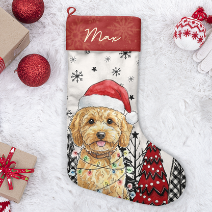 Custom Pet Photo Watercolor Art Christmas Winter Decor Gift - Personalized Stocking