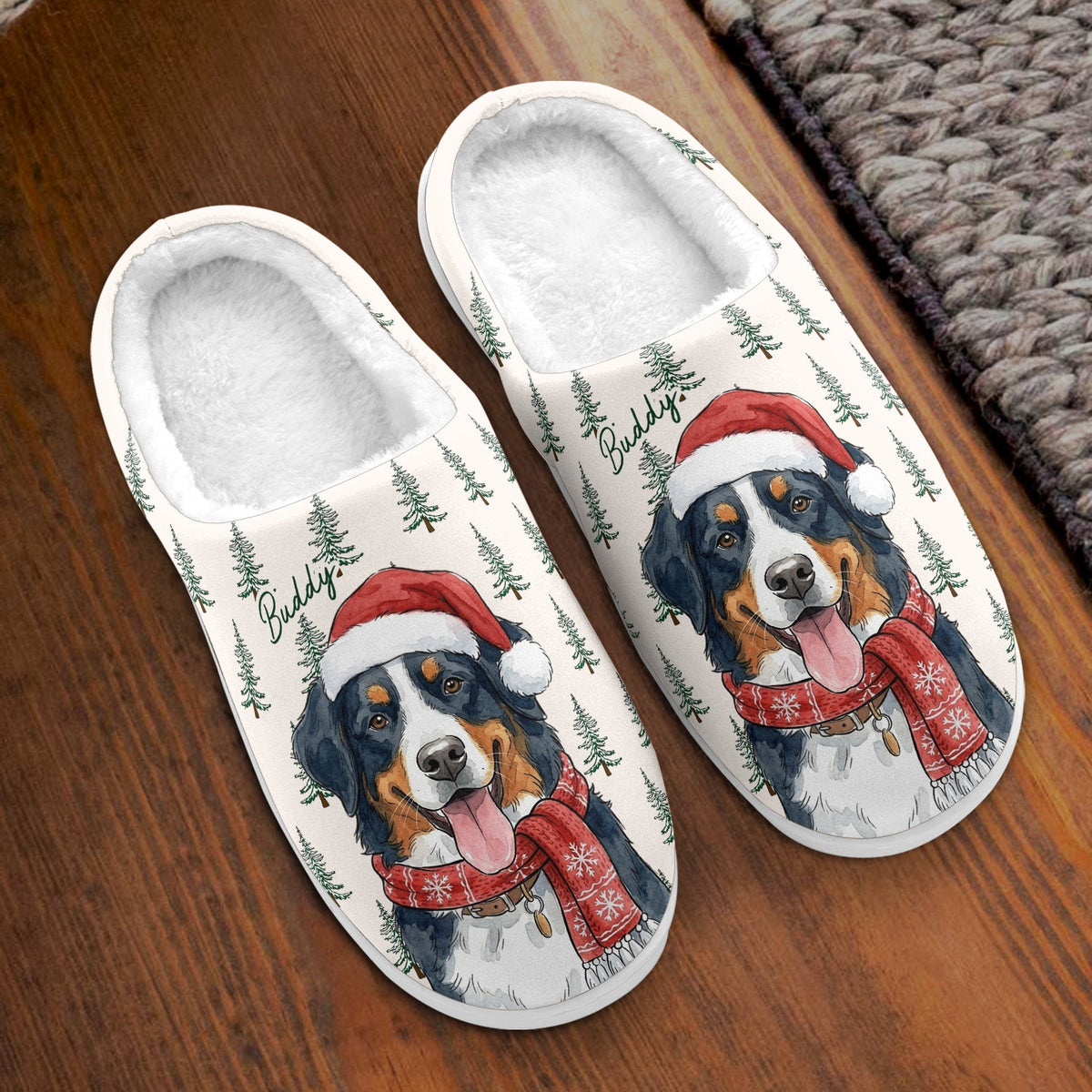 Custom Pet Photo Watercolor Art Christmas Gift For Pet Lovers - Personalized Slippers