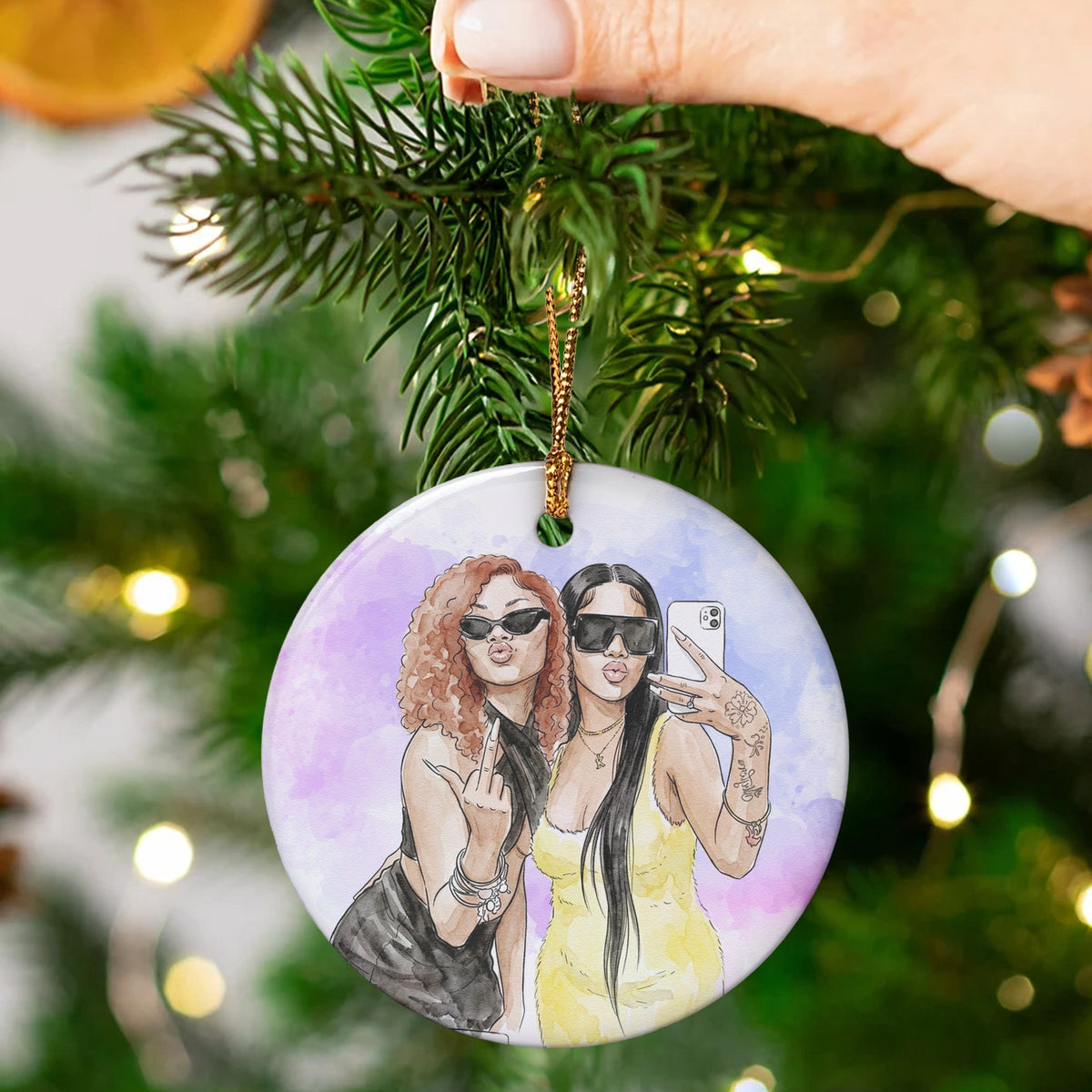 Custom States & Photo Watercolor Art - Long Distance Relationship Gifts - Personalized Ornament