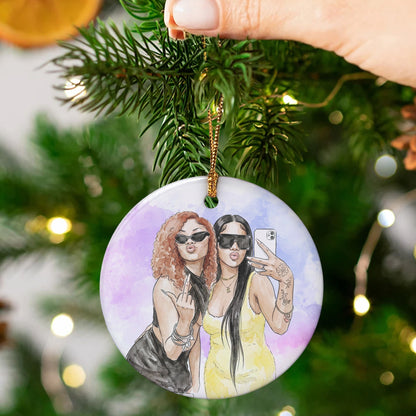 Custom States & Photo Watercolor Art - Long Distance Relationship Gifts - Personalized Ornament