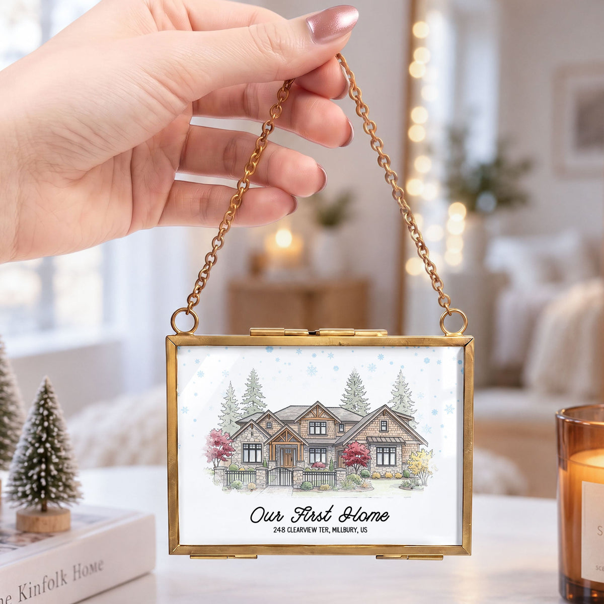 Custom First Christmas New Home Watercolor Art - Personalized Ornament