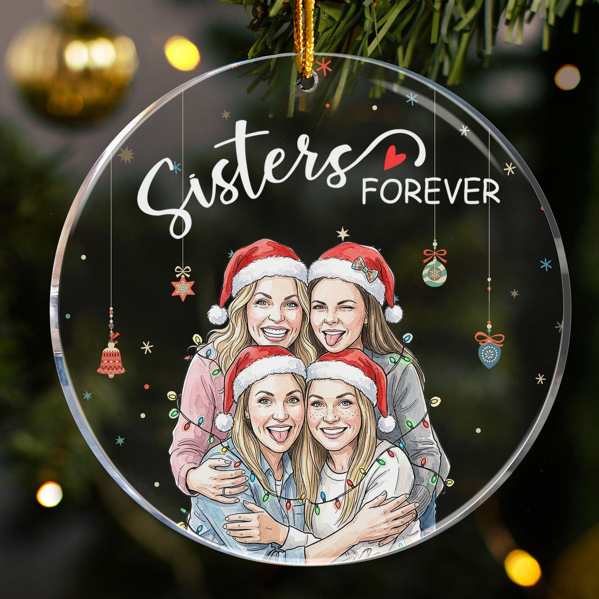 Besties Forever Custom Photo Watercolor Friendship Gift - Personalized Ornament