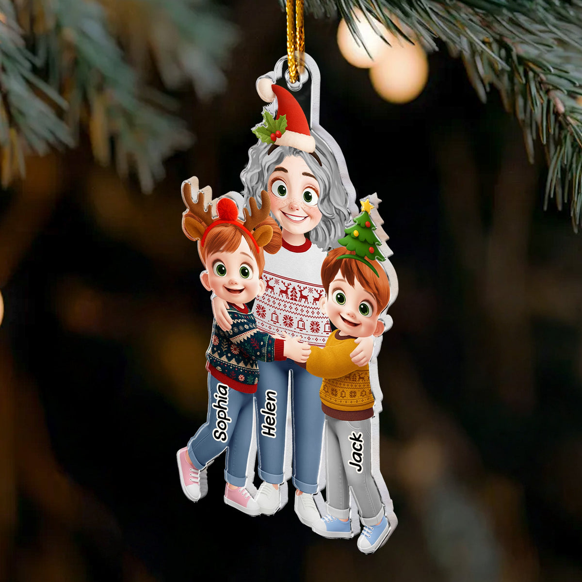 Grandma Hugging Christmas Vibe - Personalized Ornament
