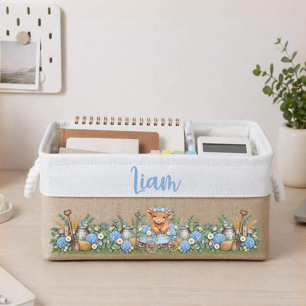 Highland Cow Farmhouse Nursery Decor - Personalized Storage Basket
