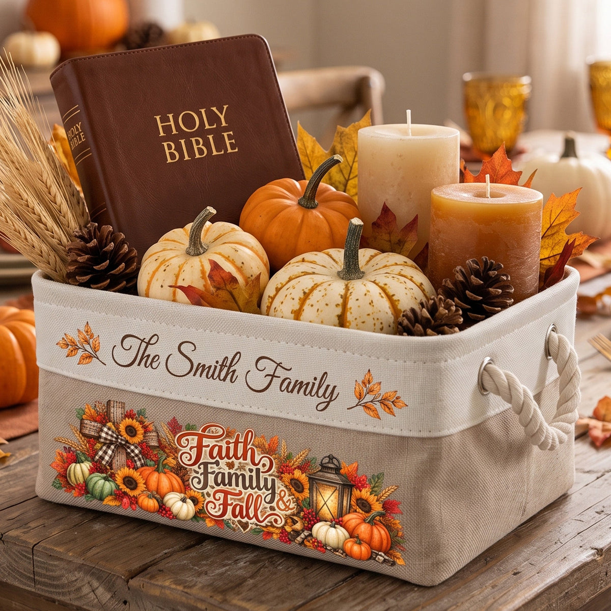Christian Cross Custom Thanksgiving Fall Season Decors For Family House, Farm House - Personalized Storage Basket