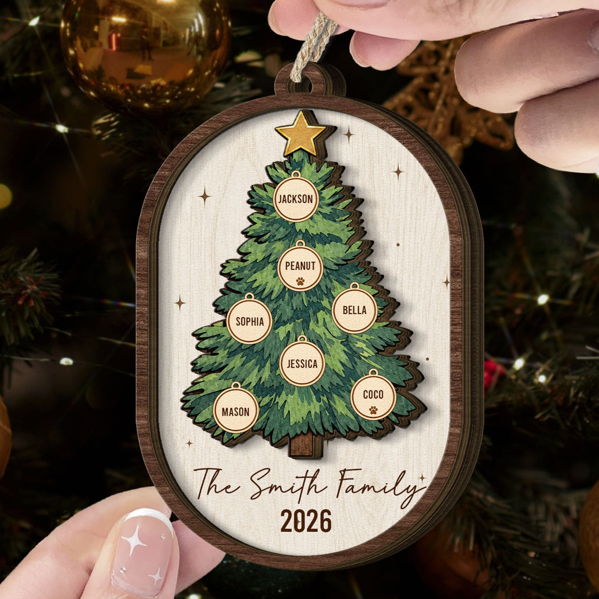 Custom Name Christmas Tree 2 Layers Christmas Gifts For Family - Personalized Ornament