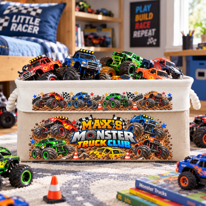 Custom Name Toddler Monster Truck Toy - Personalized Storage Basket