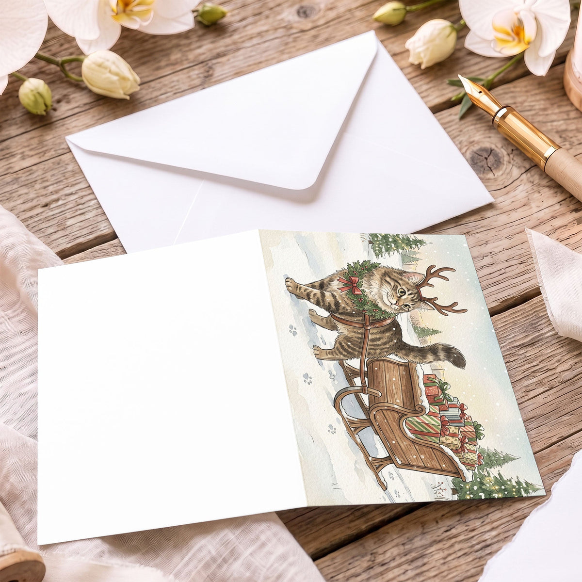 Custom Photo Pet Christmas Card Watercolor - Personalized Card