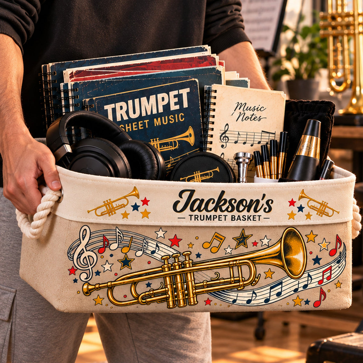 Trumpet Player Gift For Musician Band Student, Teacher - Personalized Storage Basket