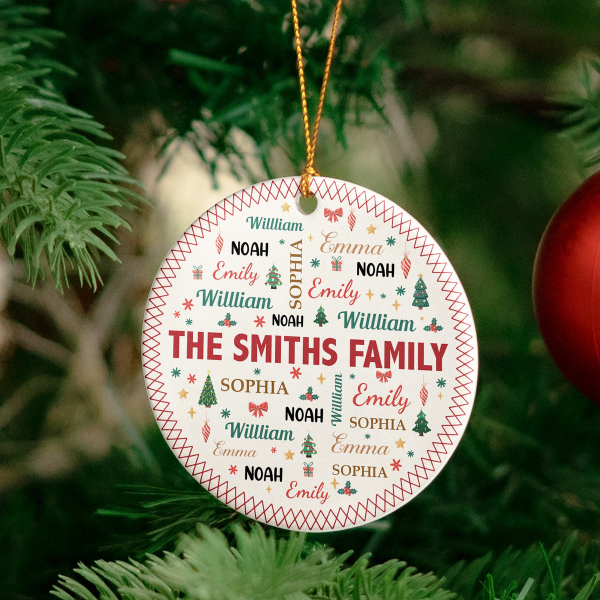 Family Name Word Christmas Theme - Personalized Ornament
