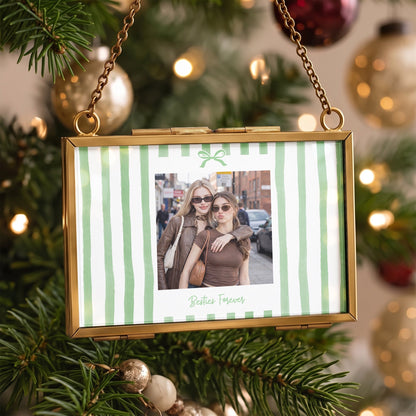 Friendship Thank You Gift - Custom Photo & Message - Stripe With Bow Frame - Personalized Ornament