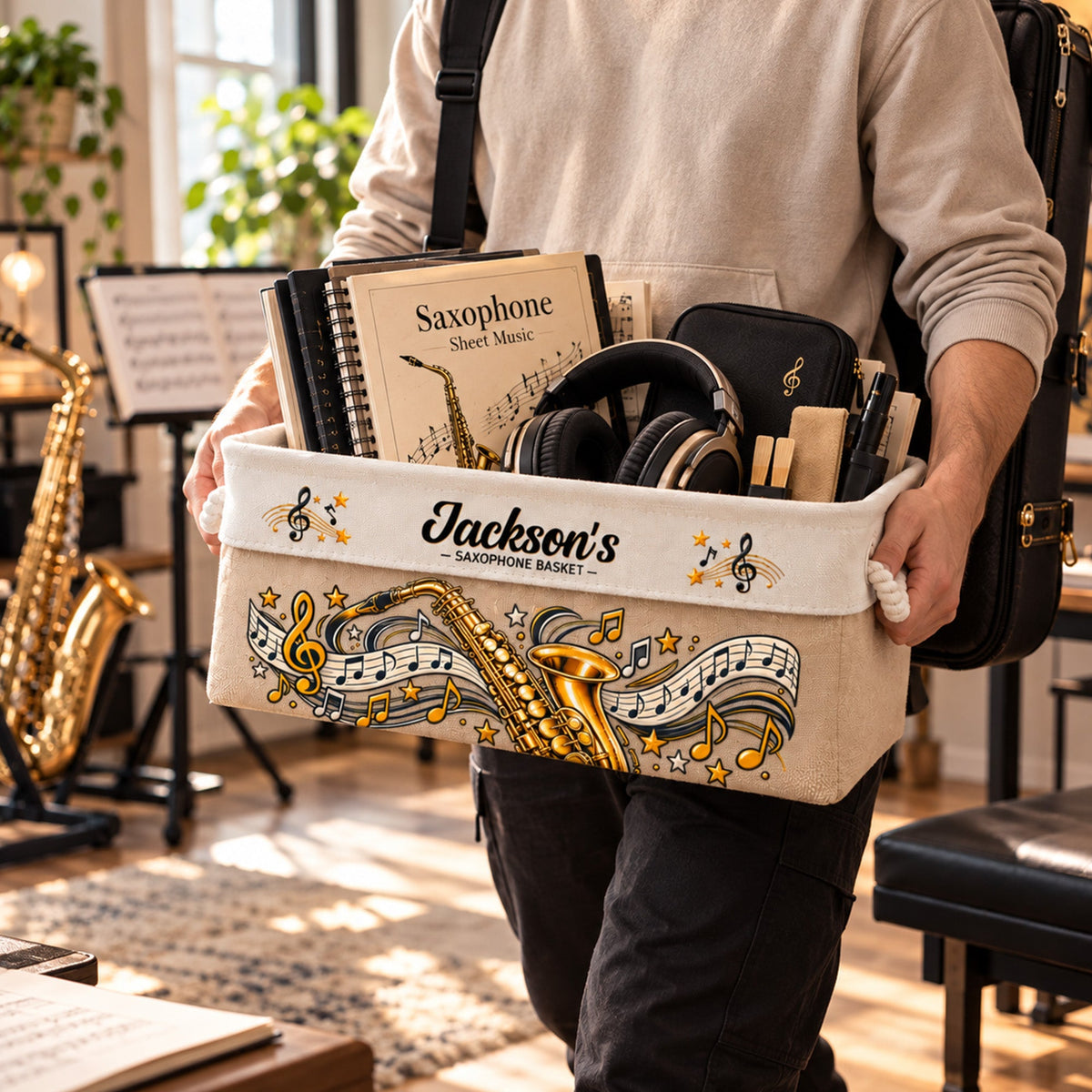 Saxophone Musician Gift Sax Player For Band Student, Music Teacher, Saxophone Player - Personalized Storage Basket
