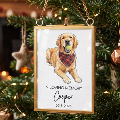 Pet Loss Christmas Frame Forever Loved Pet Portrait Watercolor Art - Personalized Ornament