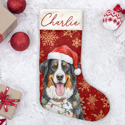Custom Pet Portrait Watercolor Art Snowflake Christmas - Personalized Stocking