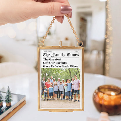Custom Family Photo Portrait Frame Newspaper - Personalized Ornament