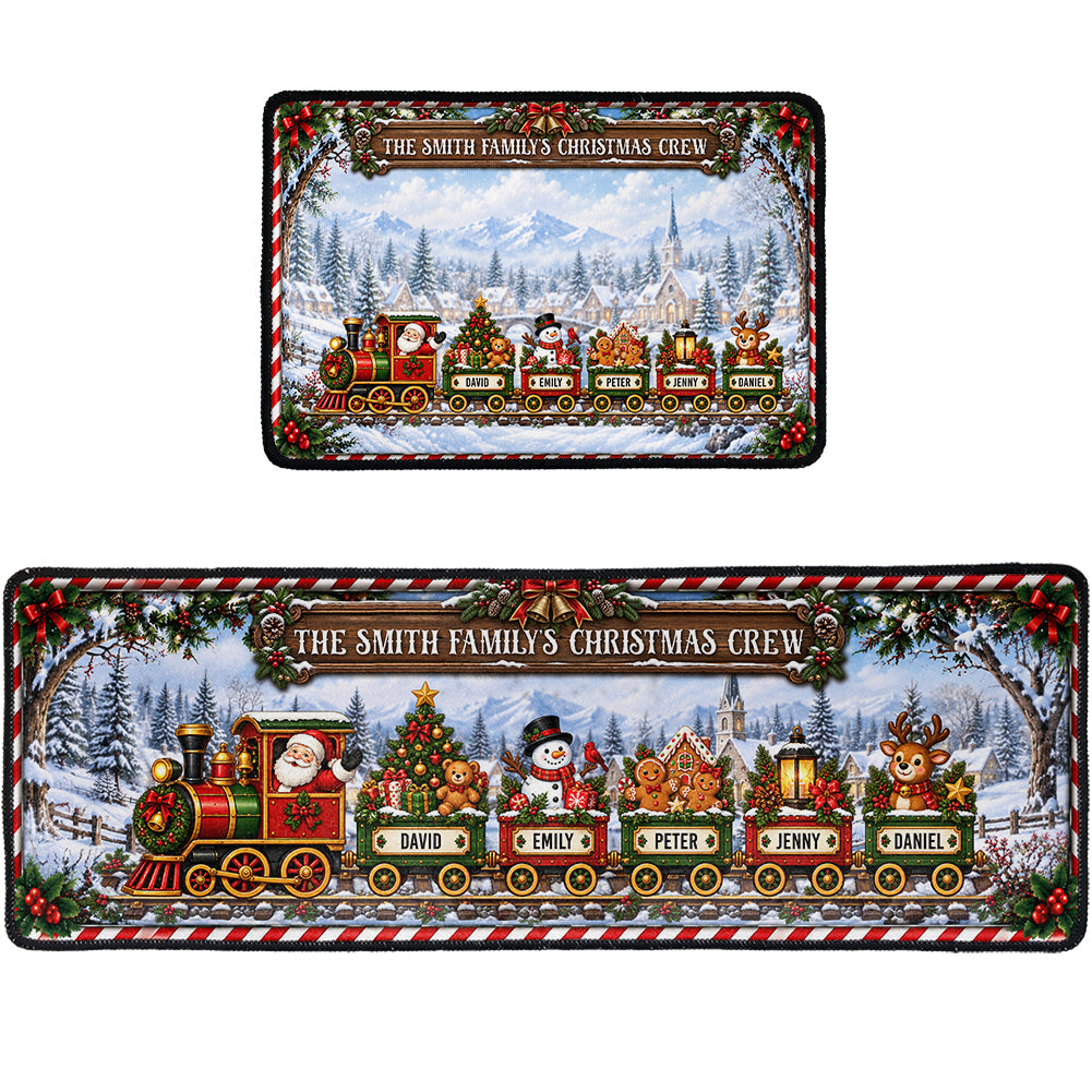 Custom Name Family Christmas Crew Rug, Custom Name Christmas Train Runner, Family Holiday Rug,Christmas Kitchen Mat - Personalized Runner Rug