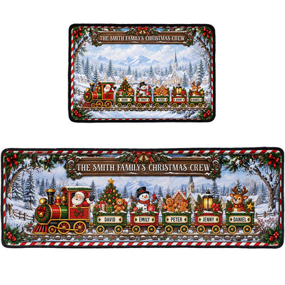 Custom Name Family Christmas Crew Rug, Custom Name Christmas Train Runner, Family Holiday Rug,Christmas Kitchen Mat - Personalized Runner Rug