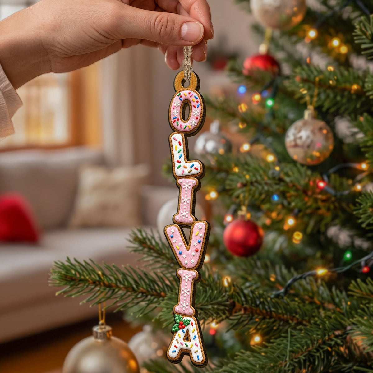 Custom Family Name Sprinkled Sugar Christmas Cookie - Personalized Ornament