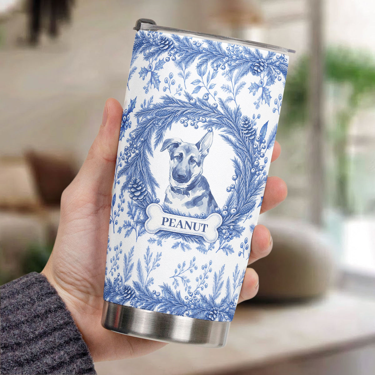 Custom Photo Pet Portrait Watercolor Christmas - Personalized Tumbler