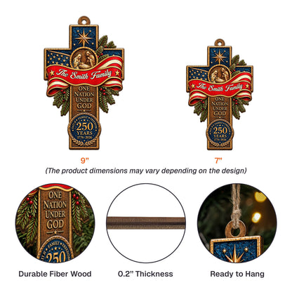 One Nation Under God Faith Family Freedom Patriotic Cross - Personalized Ornament