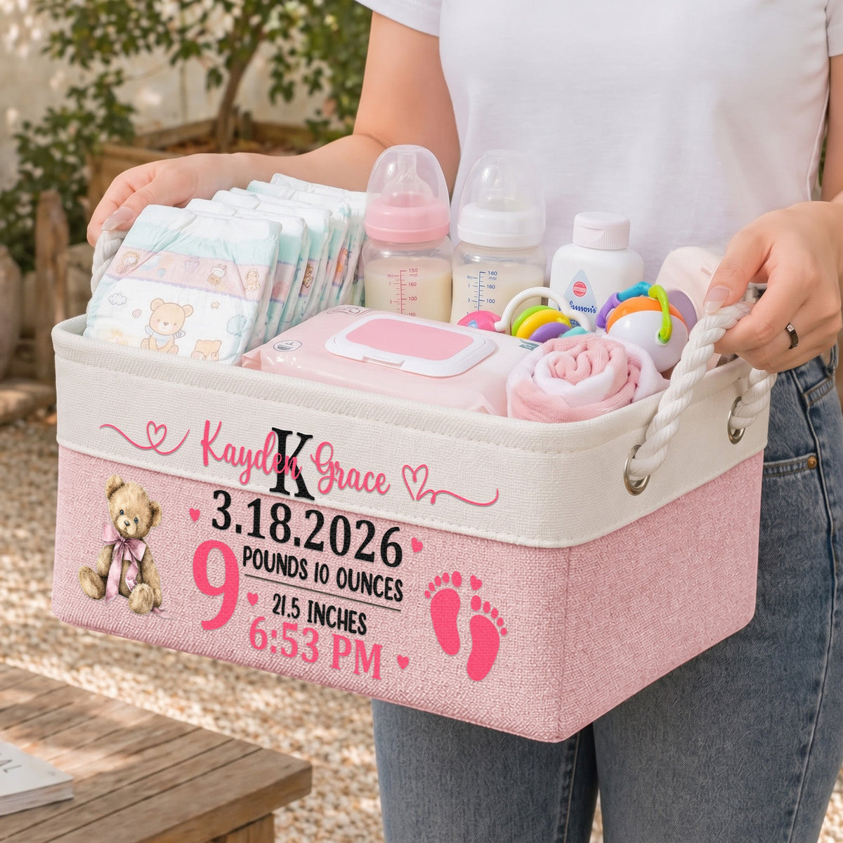 Custom Baby Announcement Nursery Storage Baby Shower, Baptism Gifts - Personalized Storage Basket