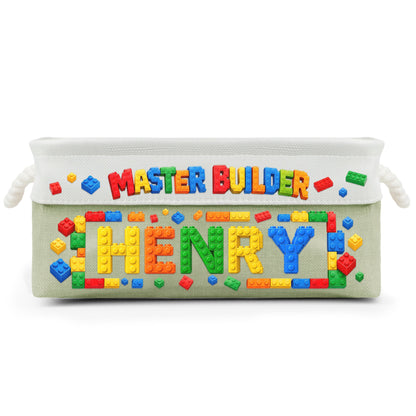 Custom Name In Lego - Master Builder Building Blocks Storage Basket For Kids - Personalized Storage Basket