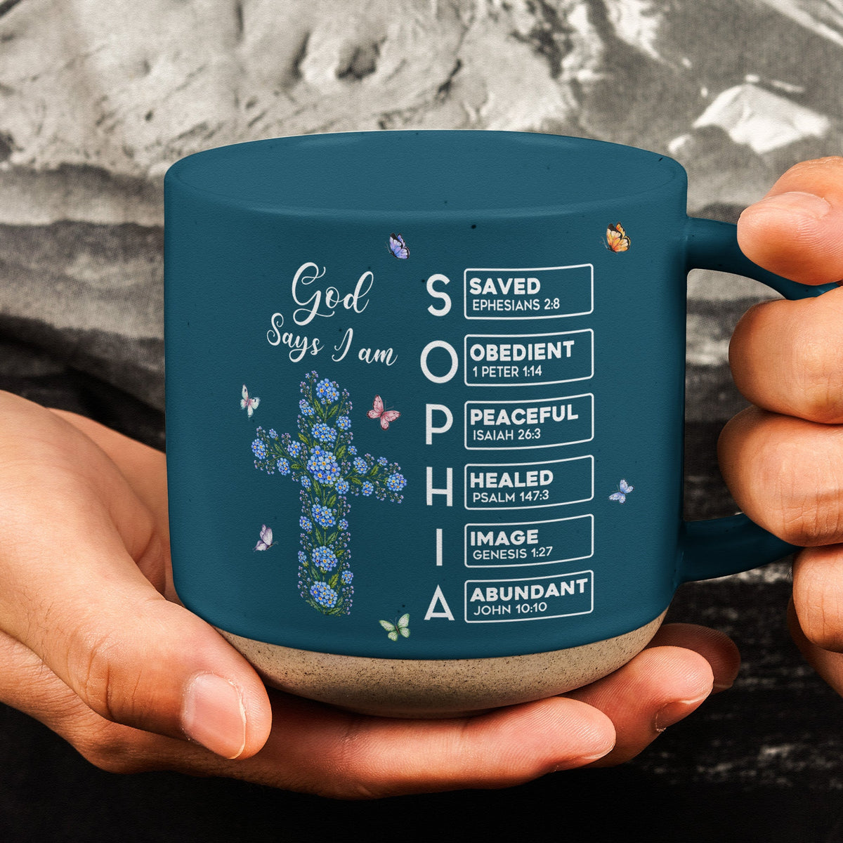God Says I Am Name Letter In Bible Cross Birth Month Flower - Personalized Mug