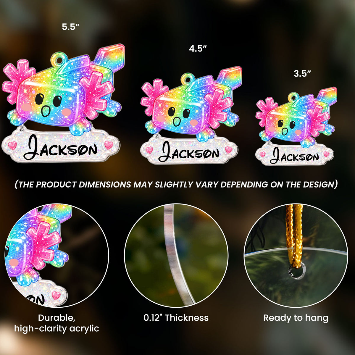 2D Printed Custom Axolotl & Name For Kids 2026 Trendy - Personalized Ornament