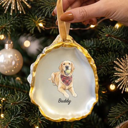 Custom Pet Photo Watercolor Oyster Christmas Ornament - Personalized Ornament