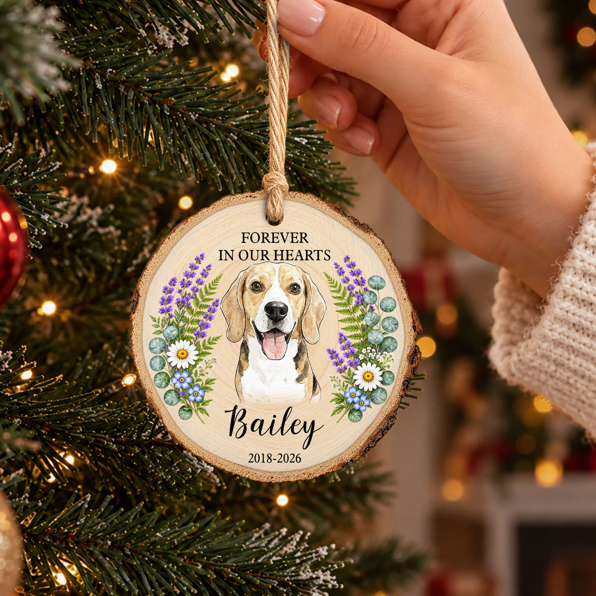 Forever In Our Hearts Memorial Custom Photo Watercolor Pet Loss Gifts - Personalized Ornament