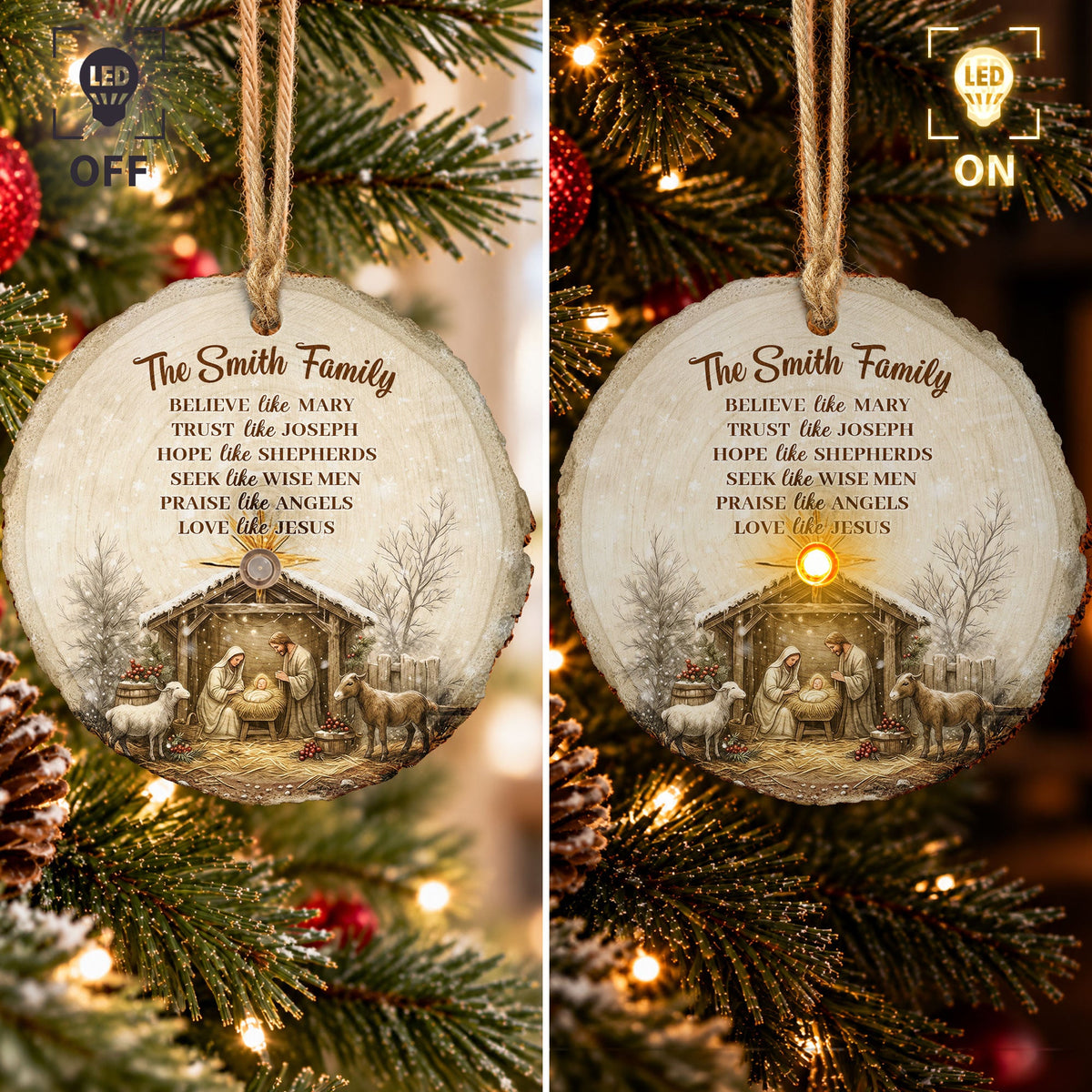 Nativity Ornament Light Up Ornament Christian Gift Religious Keepsake - Personalized Ornament
