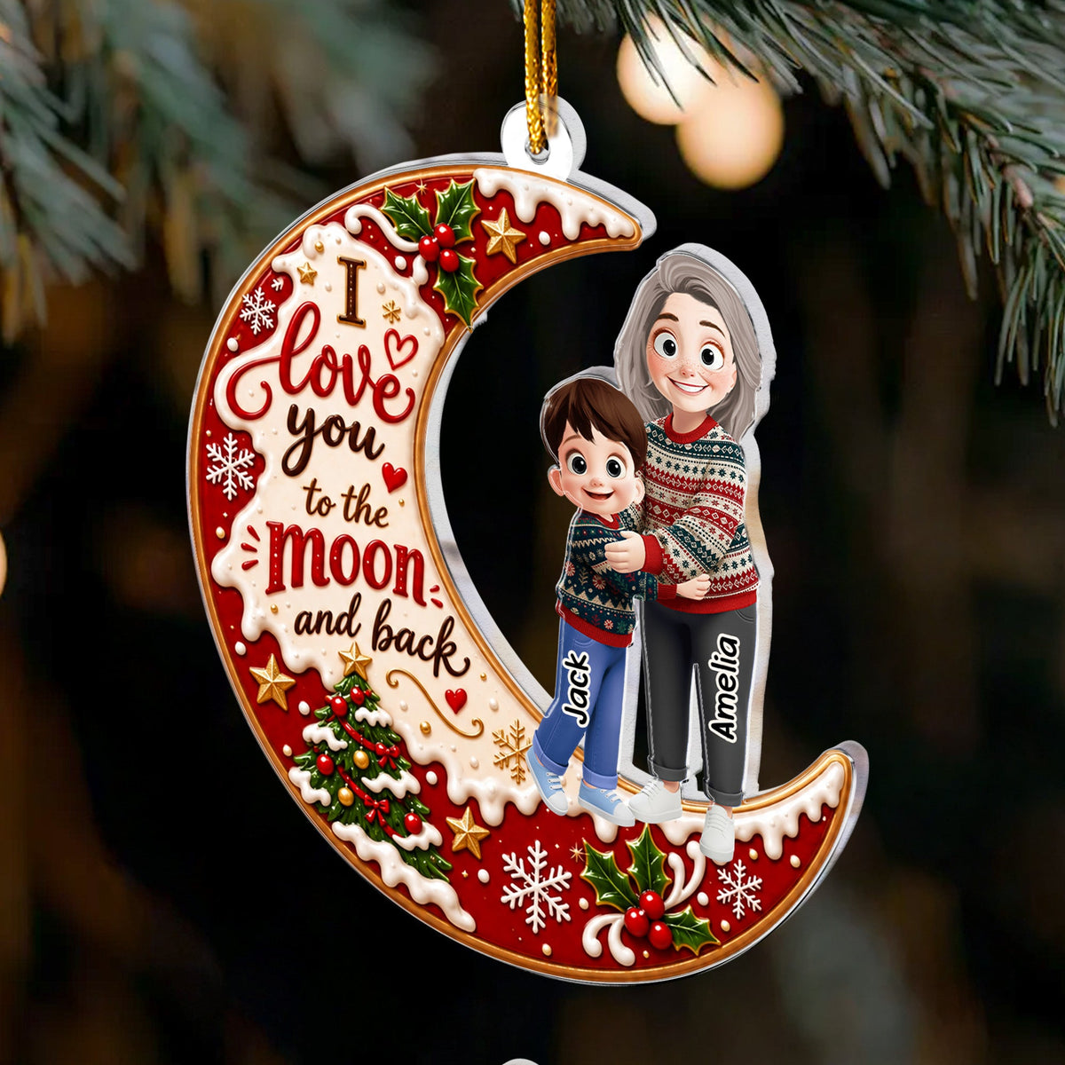 Grandma Hugging Love You To The Moon And Back - Personalized Ornament