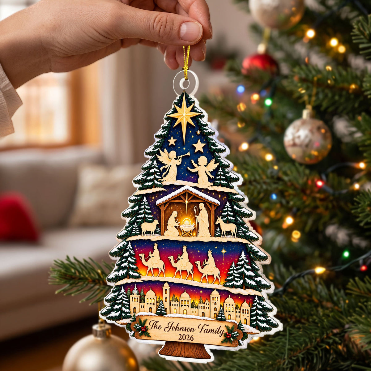 Nativity Scene, Christmas Nativity Tree - Personalized Ornament
