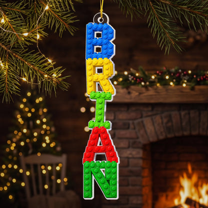 Custom Name In Lego Puzzle - For Kids, Lego Lovers - Personalized Ornament
