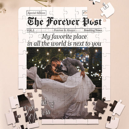 Custom Couple Photo Watercolor The Love Times - Personalized Jigsaw Puzzle
