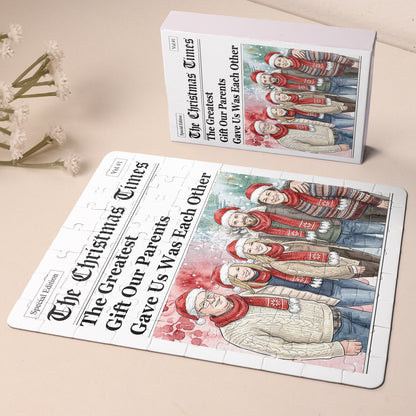 The Christmas Times Family Siblings Gifts Custom Photo Watercolor - Personalized Jigsaw Puzzle