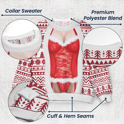 Custom Funny Christmas Sweater, Corset Novelty Knitted Pullover, Ugly Holiday Gift - Personalized Sweater