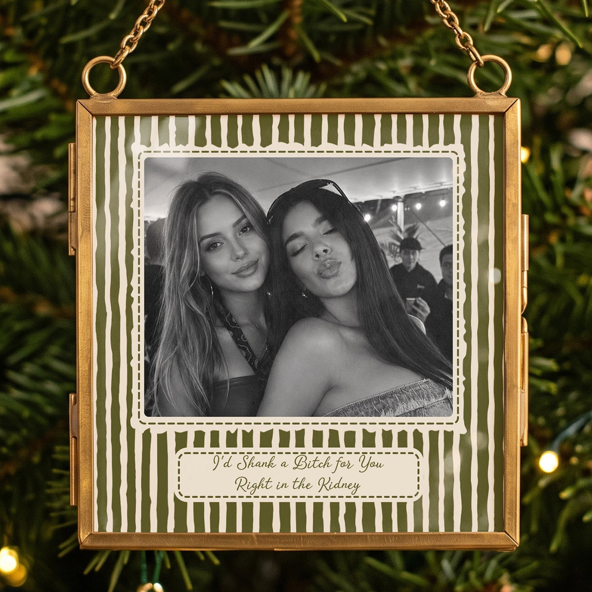 Best Friend Photo Gifts For Bestie, Sister - Vintage Stripe With Frame - Personalized Ornament