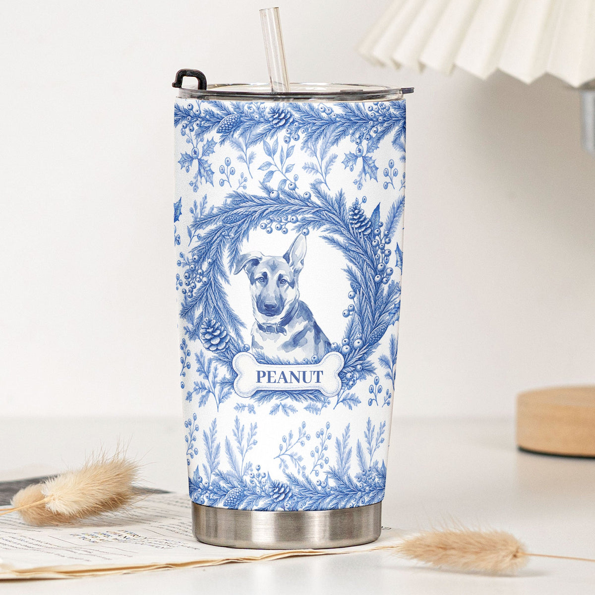 Custom Photo Pet Portrait Watercolor Christmas - Personalized Tumbler