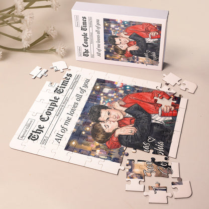 Custom Couple Photo Watercolor The Love Times - Personalized Jigsaw Puzzle