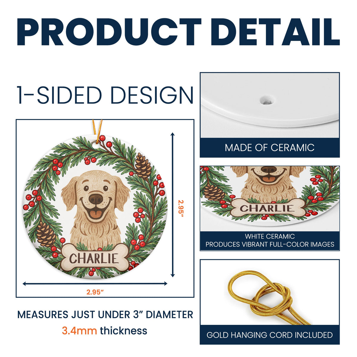 Custom Pet Portrait Christmas Decor - Personalized Ornament